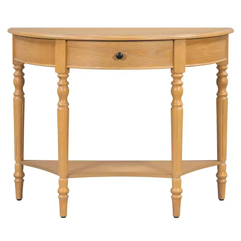 Console de salon Whisen Farmhouse Half Moon, Table d'appoint rustique, Table de canapé pour entrée avec tiroir et étagère