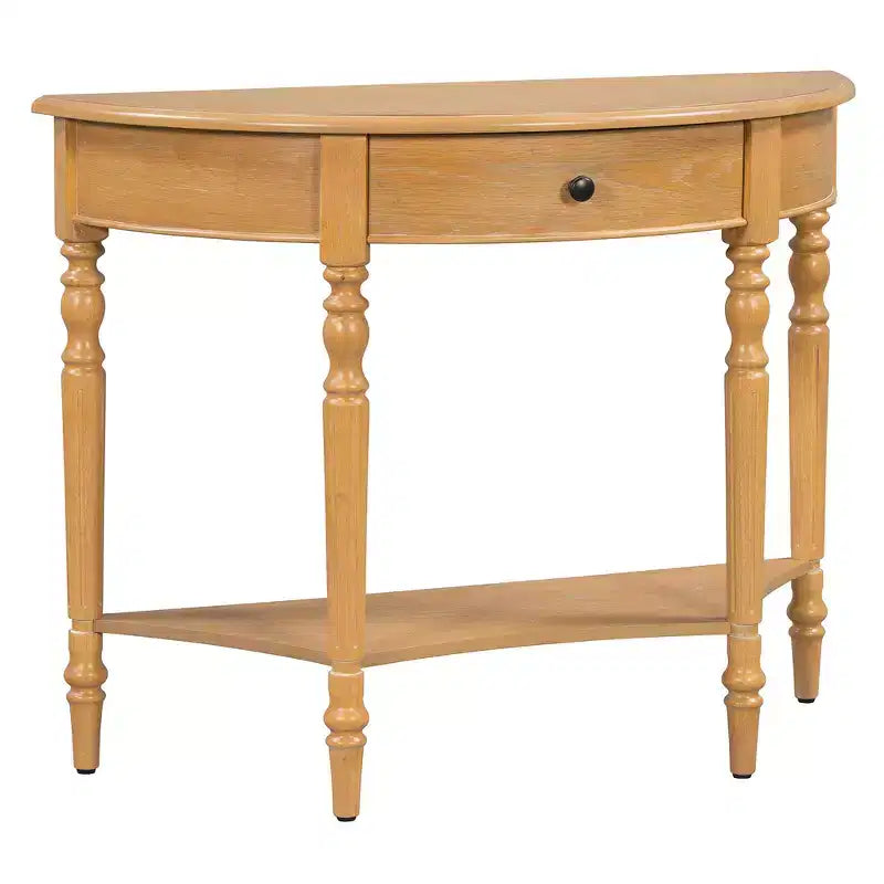 Console de salon Whisen Farmhouse Half Moon, Table d'appoint rustique, Table de canapé pour entrée avec tiroir et étagère