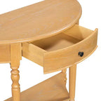 Console de salon Whisen Farmhouse Half Moon, Table d'appoint rustique, Table de canapé pour entrée avec tiroir et étagère