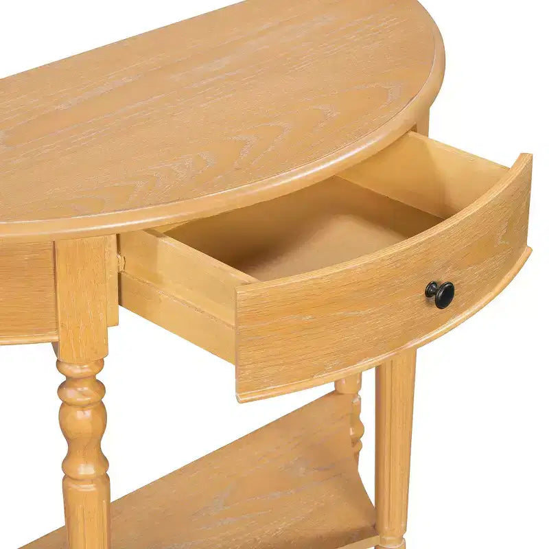 Console de salon Whisen Farmhouse Half Moon, Table d'appoint rustique, Table de canapé pour entrée avec tiroir et étagère