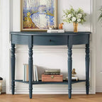 Console de salon Whisen Farmhouse Half Moon, Table d'appoint rustique, Table de canapé pour entrée avec tiroir et étagère