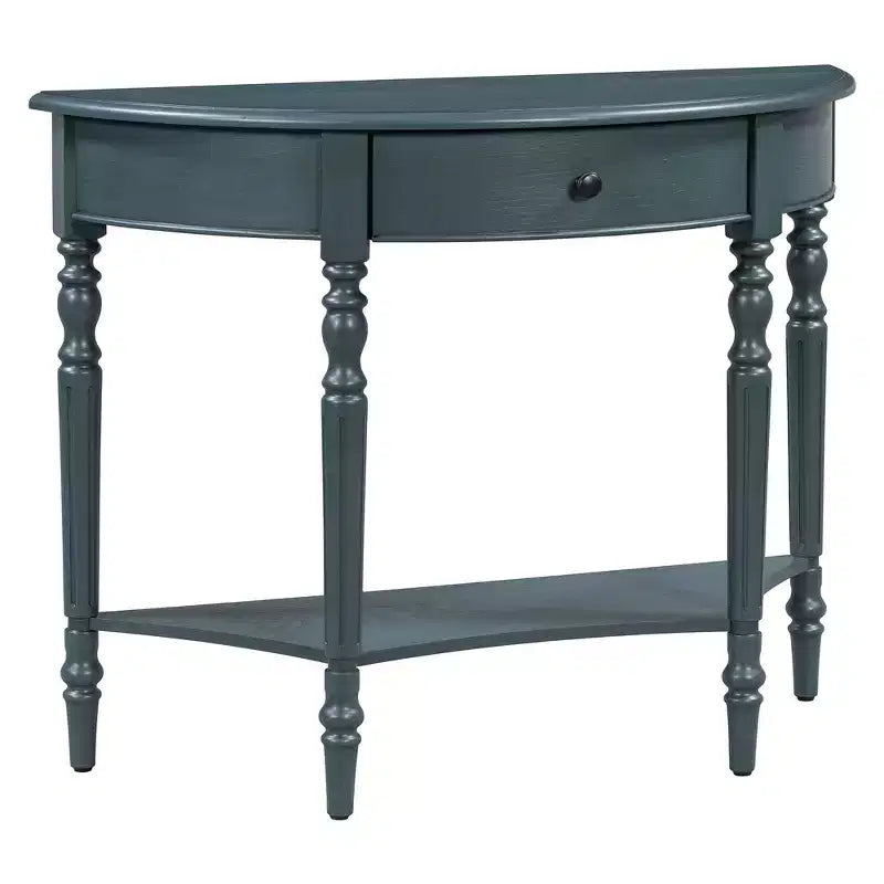 Console de salon Whisen Farmhouse Half Moon, Table d'appoint rustique, Table de canapé pour entrée avec tiroir et étagère