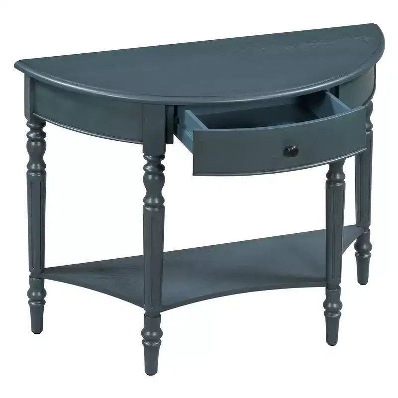 Console de salon Whisen Farmhouse Half Moon, Table d'appoint rustique, Table de canapé pour entrée avec tiroir et étagère