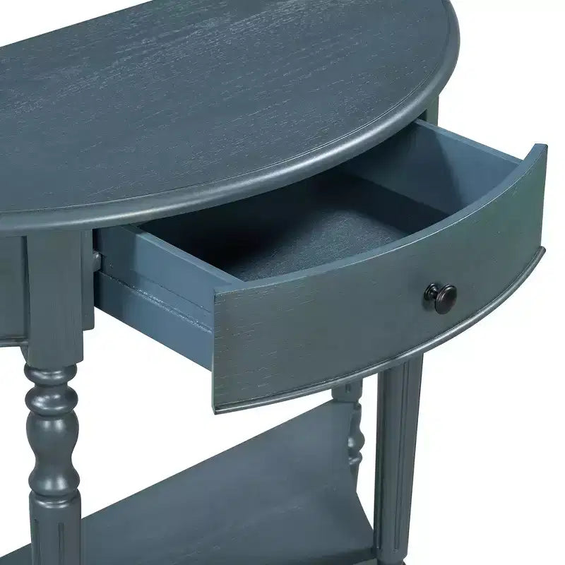 Console de salon Whisen Farmhouse Half Moon, Table d'appoint rustique, Table de canapé pour entrée avec tiroir et étagère