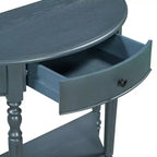 Console de salon Whisen Farmhouse Half Moon, Table d'appoint rustique, Table de canapé pour entrée avec tiroir et étagère