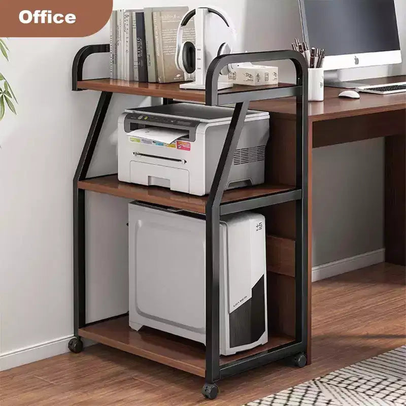 Meuble d'imprimante à 3 niveaux Acekool sur roulettes, table d'imprimante mobile avec étagères de rangement, chariot d'imprimante roulant pour bureau à domicile