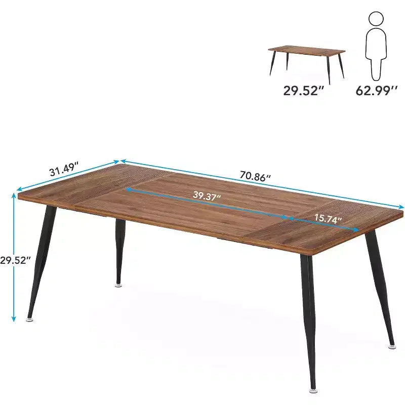 Table à manger rectangulaire Lantine 70,9 pouces, Meuble de cuisine, Marron+Noir
