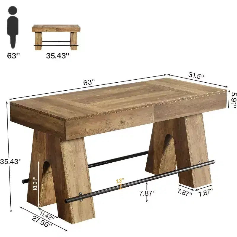 Table de bar Lantine de 63 pouces avec repose-pieds en métal, table de salle à manger haute pour bar à la maison, cuisine, marron rustique