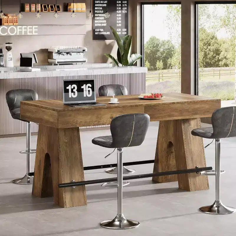 Table de bar Lantine de 63 pouces avec repose-pieds en métal, table de salle à manger haute pour bar à la maison, cuisine, marron rustique