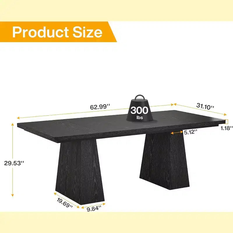 Table à manger Lantine noire de 63 pouces pour 4 à 6 personnes, table de cuisine moderne avec pieds coniques en bois pour salle à manger, cuisine, salon