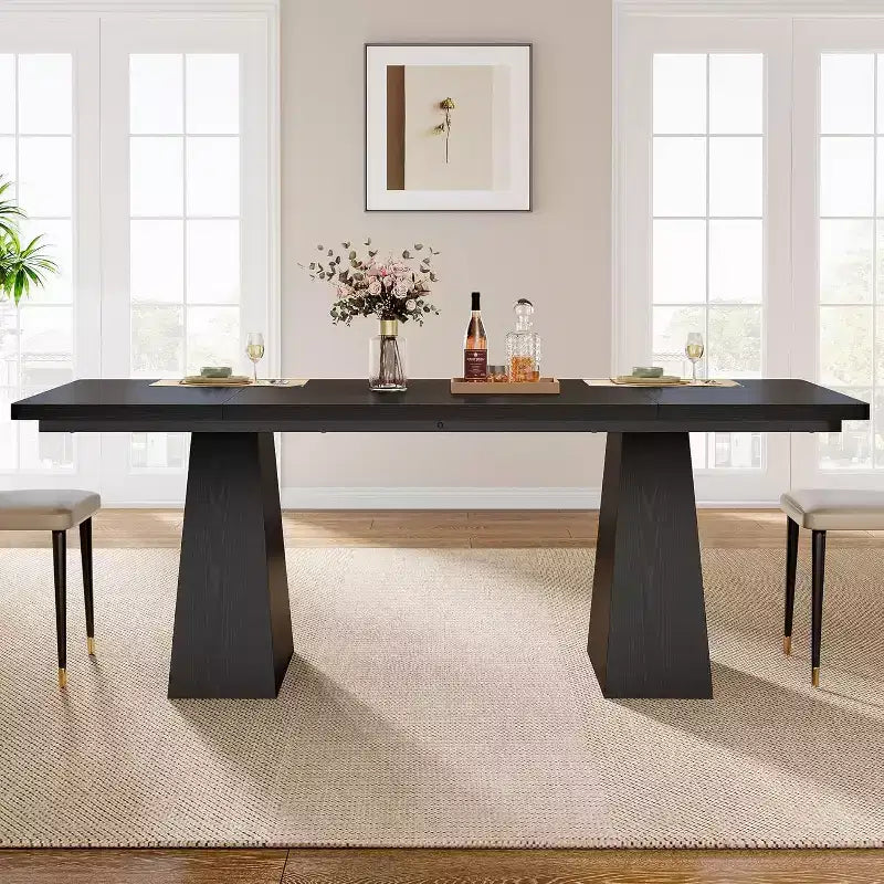 Table à manger Lantine noire de 63 pouces pour 4 à 6 personnes, table de cuisine moderne avec pieds coniques en bois pour salle à manger, cuisine, salon