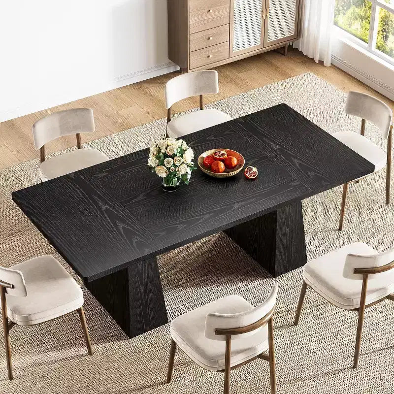 Table à manger Lantine noire de 63 pouces pour 4 à 6 personnes, table de cuisine moderne avec pieds coniques en bois pour salle à manger, cuisine, salon
