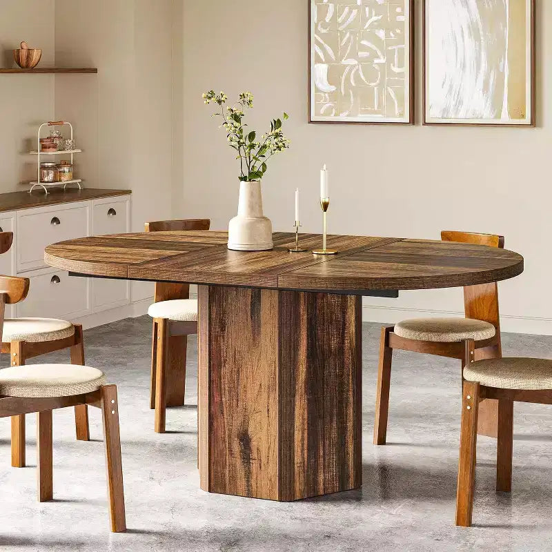 Table à manger ovale rustique Lantine de 55 pouces pour 6 personnes, table de cuisine en bois avec base en bois pour cuisine, salle à manger et salon, marron