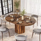 Table à manger ovale rustique Lantine de 55 pouces pour 6 personnes, table de cuisine en bois avec base en bois pour cuisine, salle à manger et salon, marron