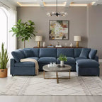 Canapé-lit modulaire 6 places en chenille Polibi avec ottoman