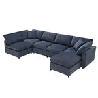 Canapé-lit modulaire 6 places en chenille Polibi avec ottoman