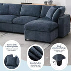 Canapé-lit modulaire 6 places en chenille Polibi avec ottoman