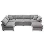 Canapé-lit modulaire 6 places en chenille Polibi avec ottoman