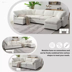 Canapé-lit modulaire 6 places en chenille Polibi avec ottoman