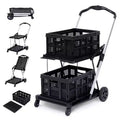 Acekool 2 Layer Folding Shopping Cart with 360 Swivel Wheels and Storage Crate, Black