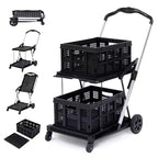Acekool 2 Layer Folding Shopping Cart with 360 Swivel Wheels and Storage Crate, Black