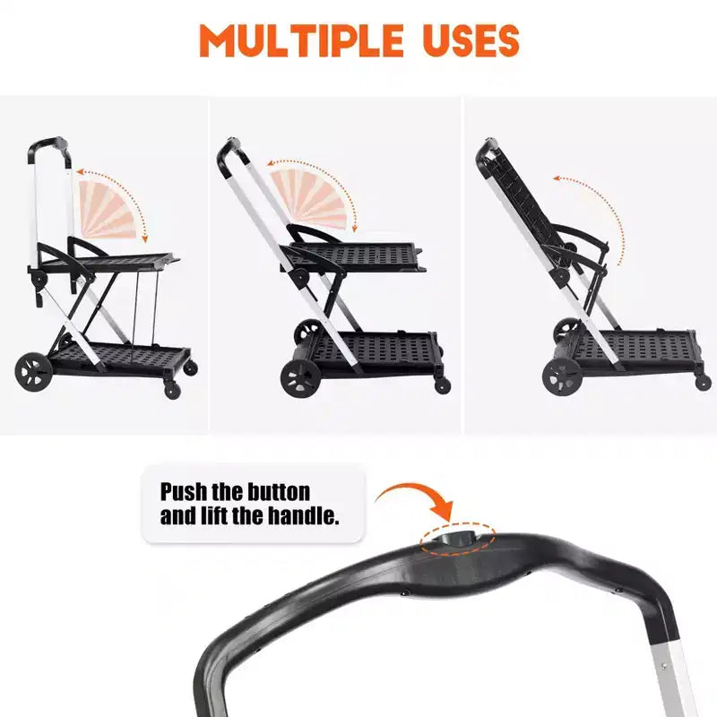 Chariot de courses pliable Acekool à 2 niveaux avec roues pivotantes à 360° et caisse de rangement, noir