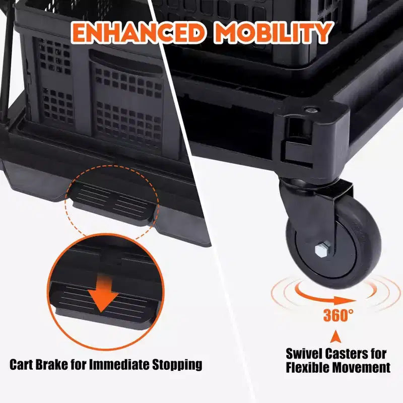 Chariot de courses pliable Acekool à 2 niveaux avec roues pivotantes à 360° et caisse de rangement, noir