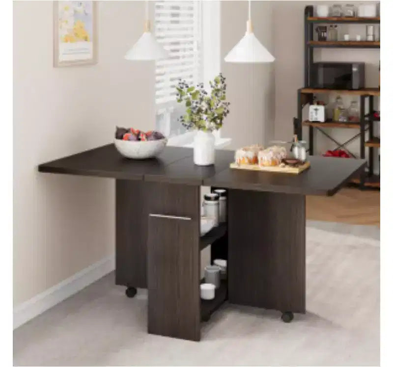 Table à manger pliante, Panneau de particules, Noyer foncé avec poignée,