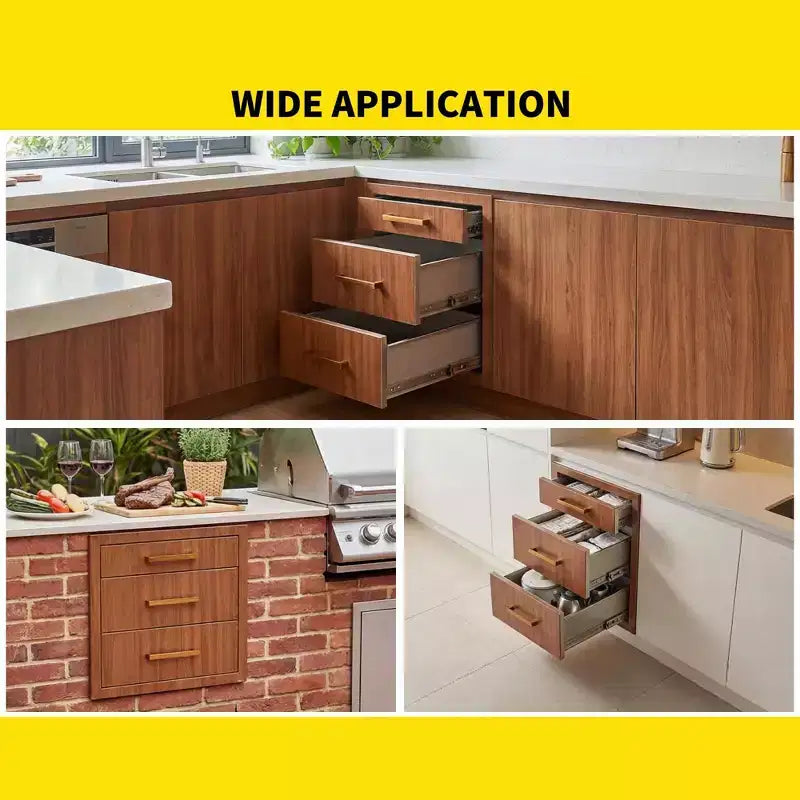 Tiroirs de cuisine extérieure 17 L x 20 H x 20 P, Triple tiroir BBQ encastrable avec poignée en acier inoxydable pour cuisines extérieures, îlot BBQ