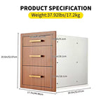 Tiroirs de cuisine extérieure 17 L x 20 H x 20 P, Triple tiroir BBQ encastrable avec poignée en acier inoxydable pour cuisines extérieures, îlot BBQ