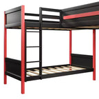 Whisen Lit superposé en L de taille double avec lit mezzanine de jeu de taille double, bureau intégré, étagères - Noir et Rouge