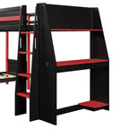 Whisen Lit superposé en L de taille double avec lit mezzanine de jeu de taille double, bureau intégré, étagères - Noir et Rouge