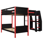 Whisen Lit superposé en L de taille double avec lit mezzanine de jeu de taille double, bureau intégré, étagères - Noir et Rouge