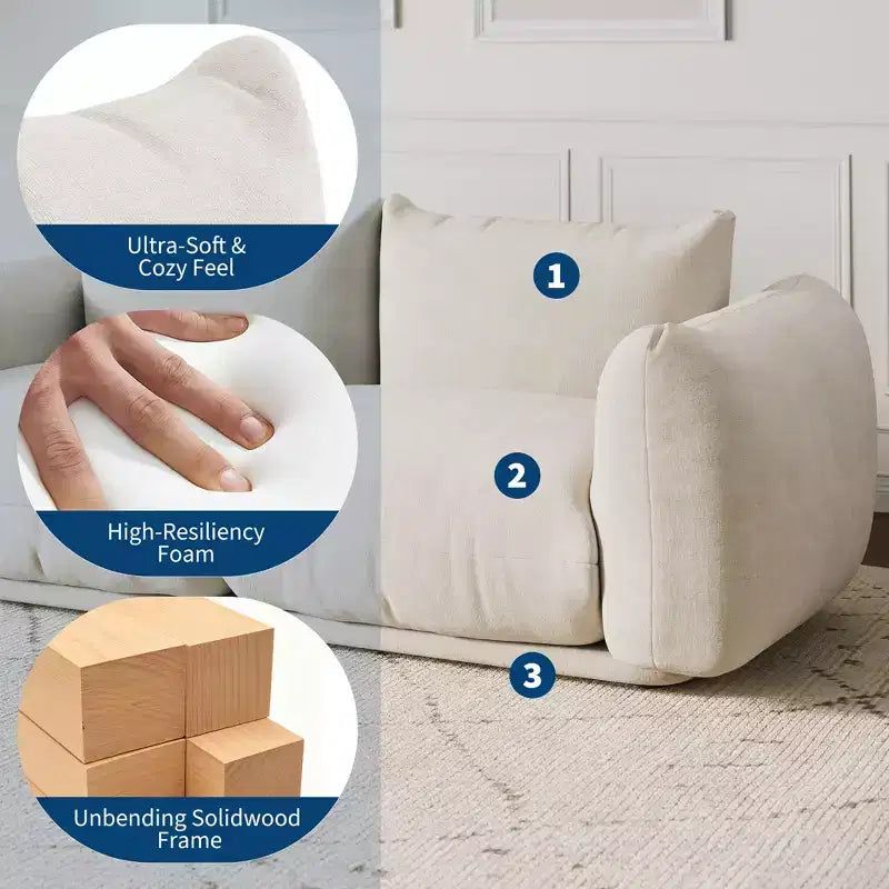 Canapé modulaire en tissu chenille, Causeuse 2 places style nuage avec coussins haute résilience, Design sans ossature pour appartements et salons