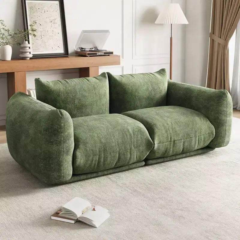 Canapé modulaire en tissu chenille, Causeuse 2 places style nuage avec coussins haute résilience, Design sans ossature pour appartements et salons