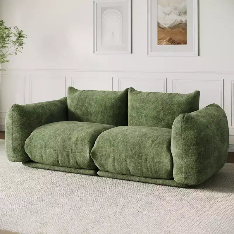 Canapé modulaire en tissu chenille, Causeuse 2 places style nuage avec coussins haute résilience, Design sans ossature pour appartements et salons