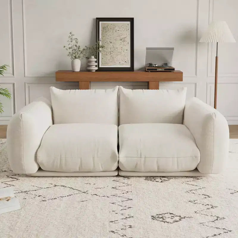 Canapé modulaire en tissu chenille, Causeuse 2 places style nuage avec coussins haute résilience, Design sans ossature pour appartements et salons