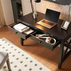 TUYOHW Bureau en bois pour la maison, table d'écriture avec poignées en bois, deux tiroirs, piètement en X, bureau flottant pour le bureau, le bureau ou la chambre
