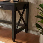 TUYOHW Bureau en bois pour la maison, table d'écriture avec poignées en bois, deux tiroirs, piètement en X, bureau flottant pour le bureau, le bureau ou la chambre