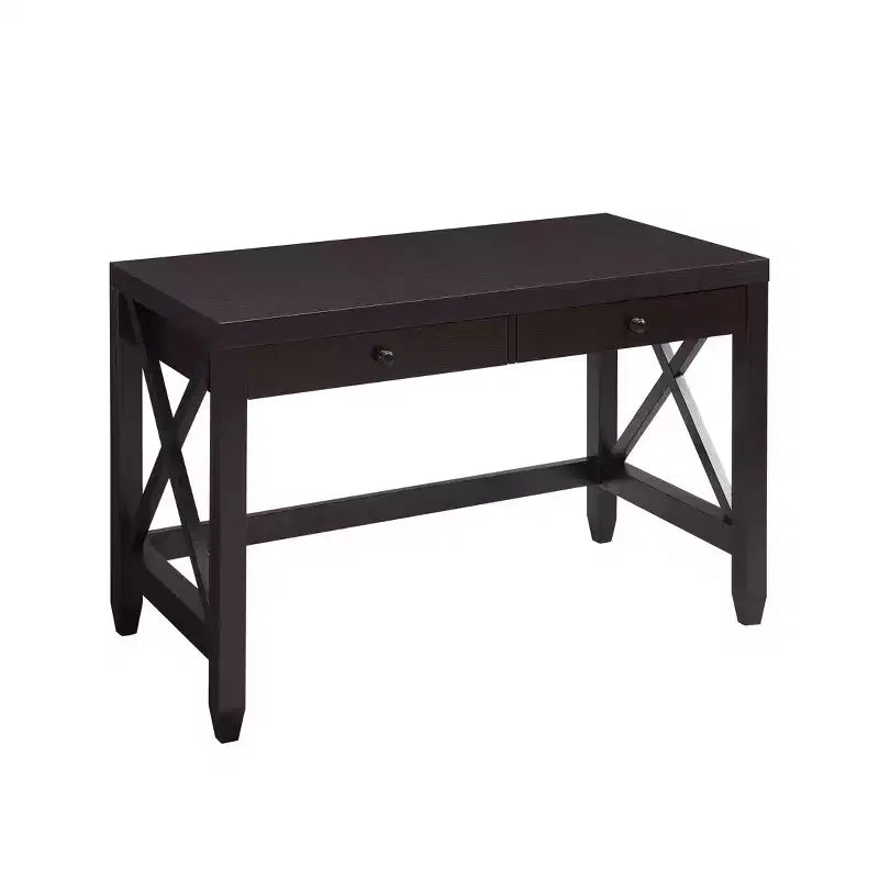 TUYOHW Bureau en bois pour la maison, table d'écriture avec poignées en bois, deux tiroirs, piètement en X, bureau flottant pour le bureau, le bureau ou la chambre