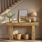 Console de 63 pouces, Table d'entrée de ferme avec rangement, Grain de bois local, Table de canapé rectangulaire en bois pour entrée, couloir, salon
