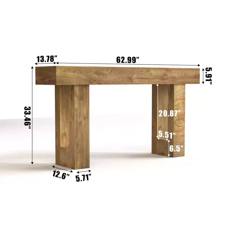 Console de 63 pouces, Table d'entrée de ferme avec rangement, Grain de bois local, Table de canapé rectangulaire en bois pour entrée, couloir, salon