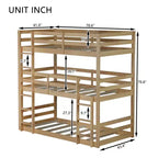 Lit superposé triple Bellemave avec deux échelles intégrées et balustrades, lit superposé triple détachable en bois d'hévéa