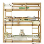 Lit superposé triple Bellemave avec deux échelles intégrées et balustrades, lit superposé triple détachable en bois d'hévéa