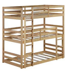 Lit superposé triple Bellemave avec deux échelles intégrées et balustrades, lit superposé triple détachable en bois d'hévéa