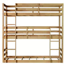 Lit superposé triple Bellemave avec deux échelles intégrées et balustrades, lit superposé triple détachable en bois d'hévéa