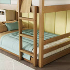 Lit superposé triple Bellemave avec deux échelles intégrées et balustrades, lit superposé triple détachable en bois d'hévéa