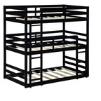 Lit superposé triple Bellemave avec deux échelles intégrées et balustrades, lit superposé triple détachable en bois d'hévéa