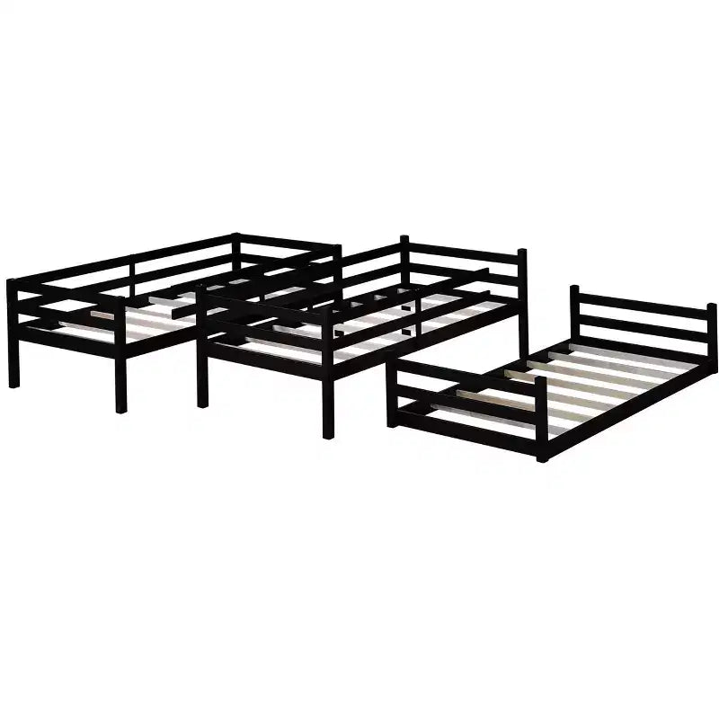 Lit superposé triple Bellemave avec deux échelles intégrées et balustrades, lit superposé triple détachable en bois d'hévéa