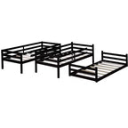 Lit superposé triple Bellemave avec deux échelles intégrées et balustrades, lit superposé triple détachable en bois d'hévéa